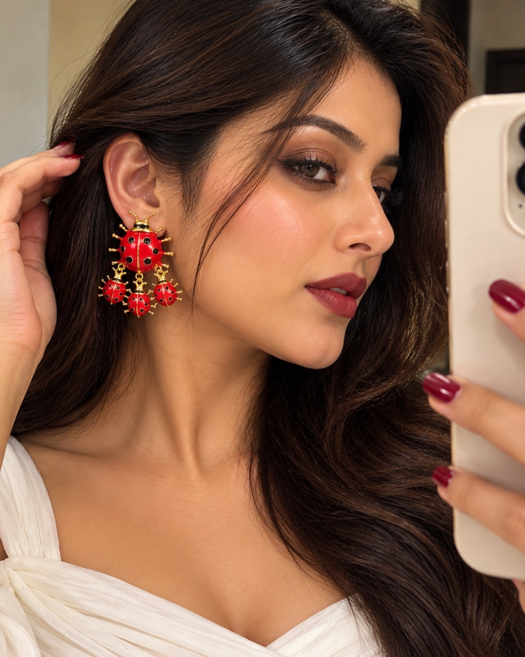 Retro Red Ladybug Stud Earrings