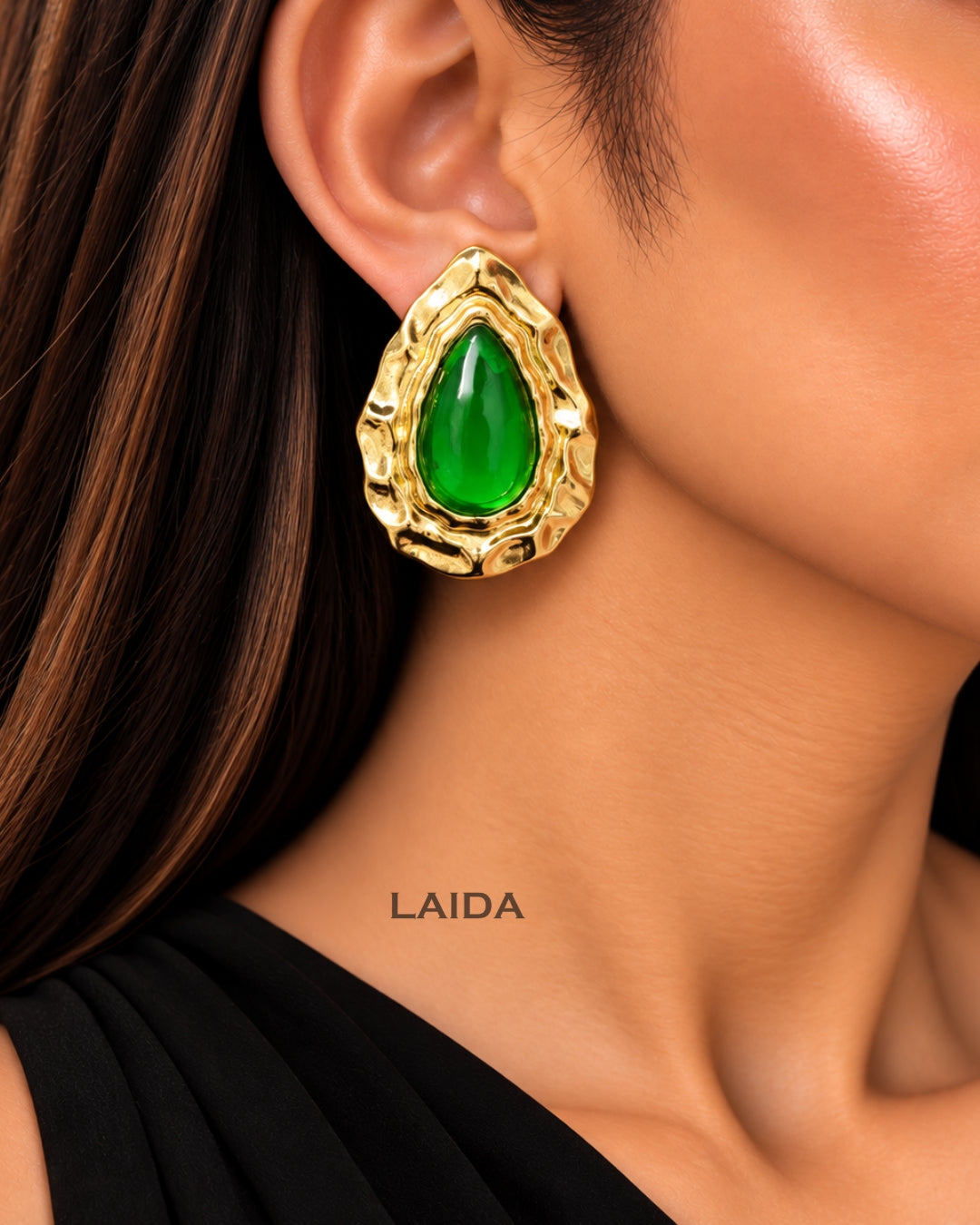 Green Teardrop Stud Earrings