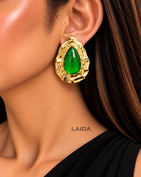 Green Teardrop Stud Earrings