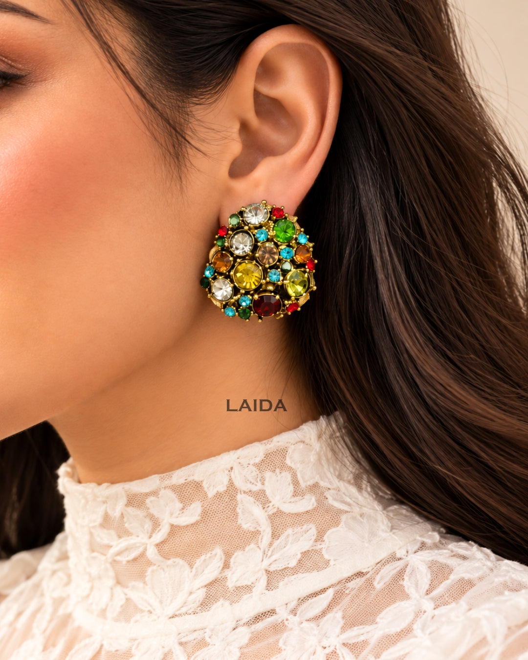 Multi Rhinestone Stud Earrings