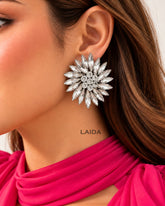 Silver Bling Flower Rhinestone Stud Earrings