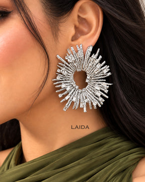 Silver Hollow Sun Drop Earrings