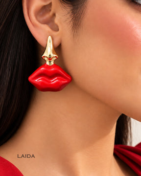 Red Enamel Lip-Shaped Drop Earrings