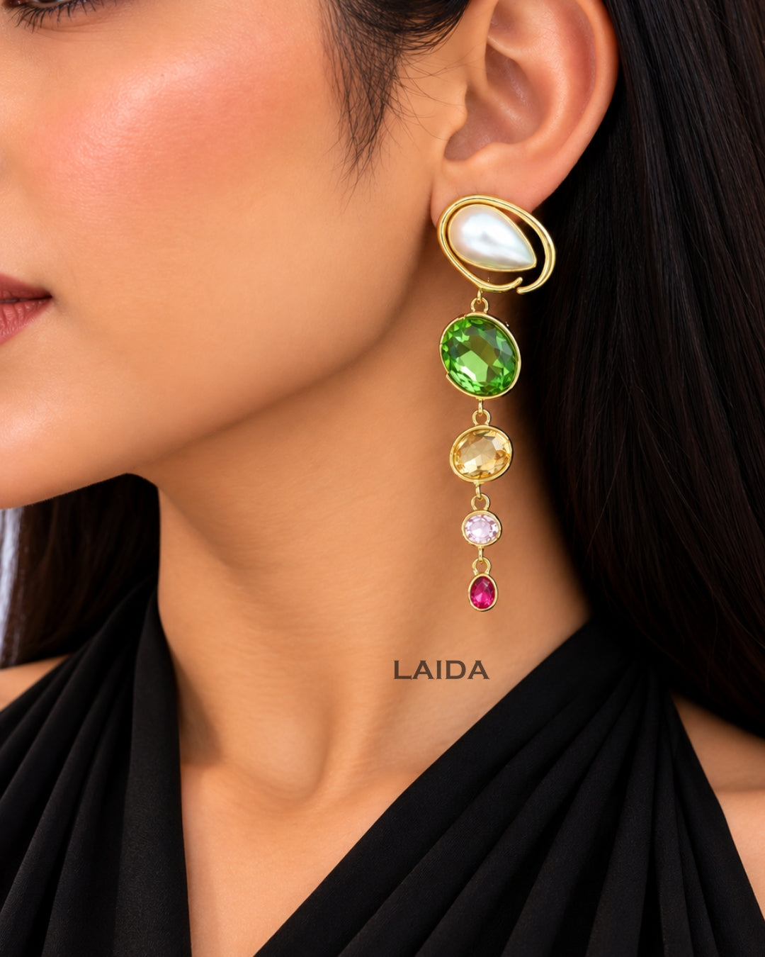 Pearl Rhinestone Tassel Drop Earrings