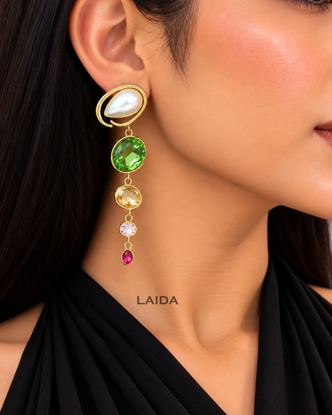 Pearl Rhinestone Tassel Drop Earrings