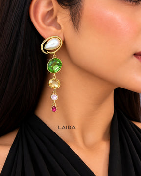 Pearl Rhinestone Tassel Drop Earrings