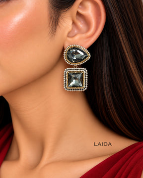 Vintage Grey Crystal Stud Earrings