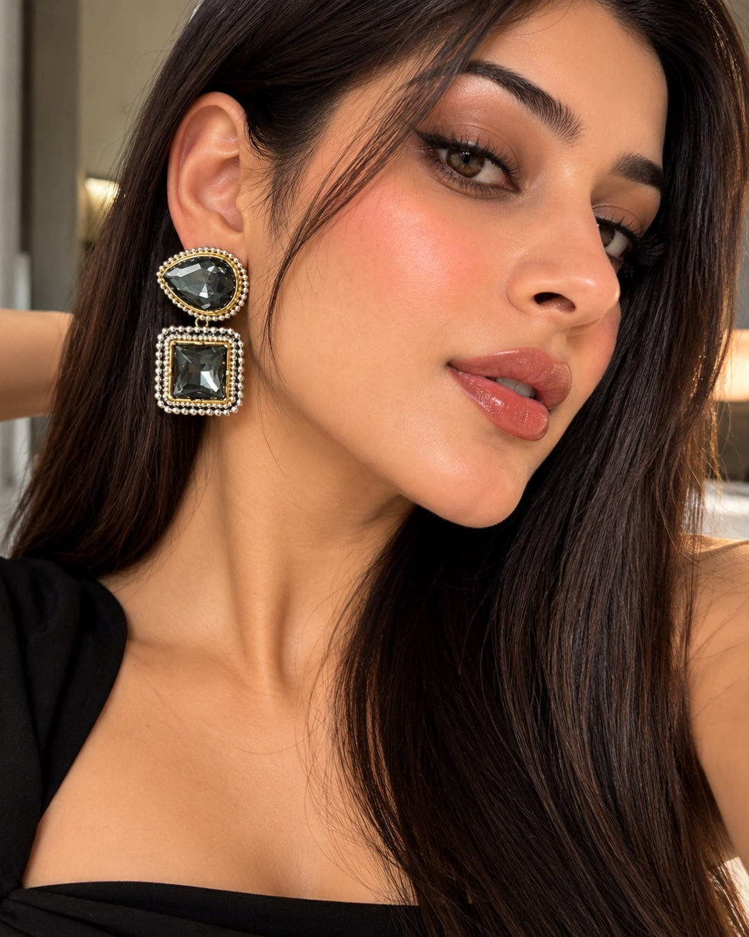 Vintage Grey Crystal Stud Earrings