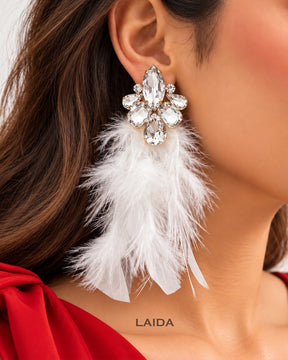 White Rhinestone Feather- Lite Drop Earrings