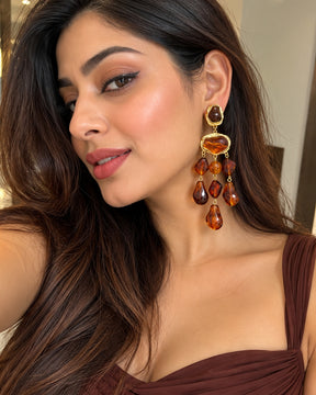 Retro Brown Gemstone Drop Earrings