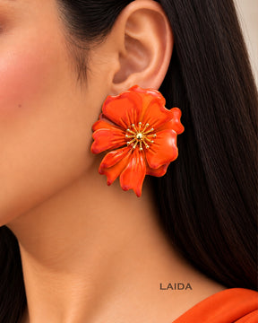 Vintage Orange Floral Stud Earrings