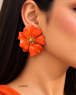 Vintage Orange Floral Stud Earrings