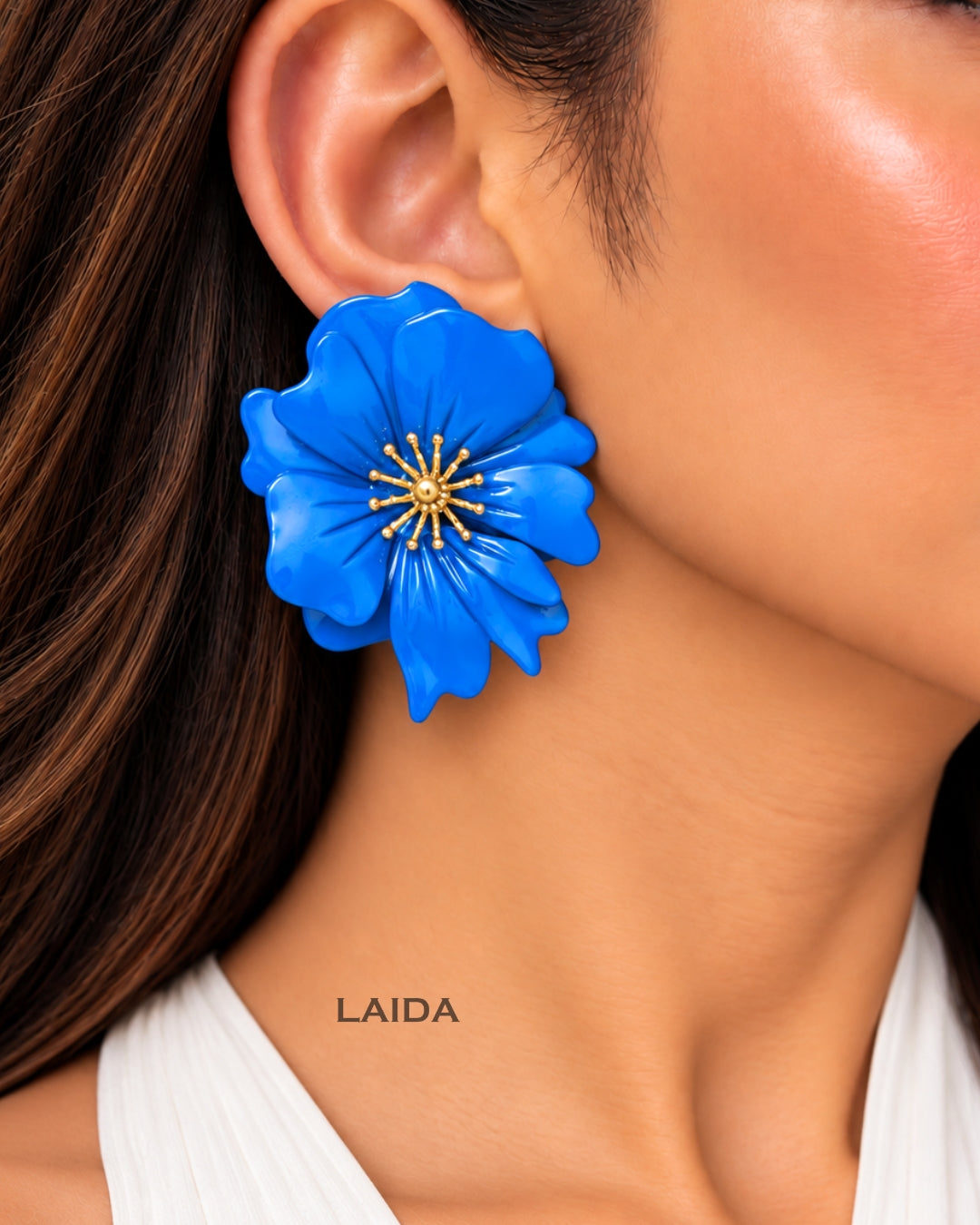 Vintage Blue Floral Stud Earrings