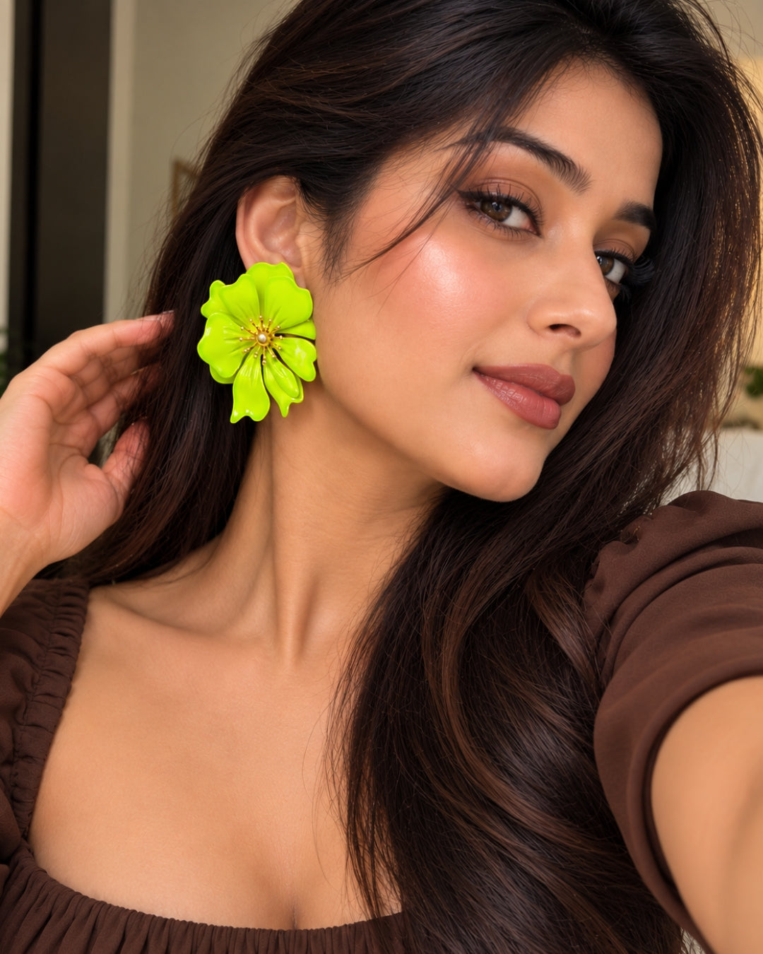 Vintage Neon Floral Stud Earrings