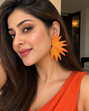 Orange Leaf Stud Earrings