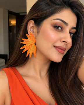 Orange Leaf Stud Earrings