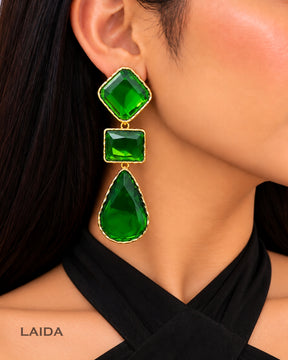 Maya Clear Crystal Green Statement Earrings