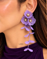 Purple Floral Statement Drop Earrings