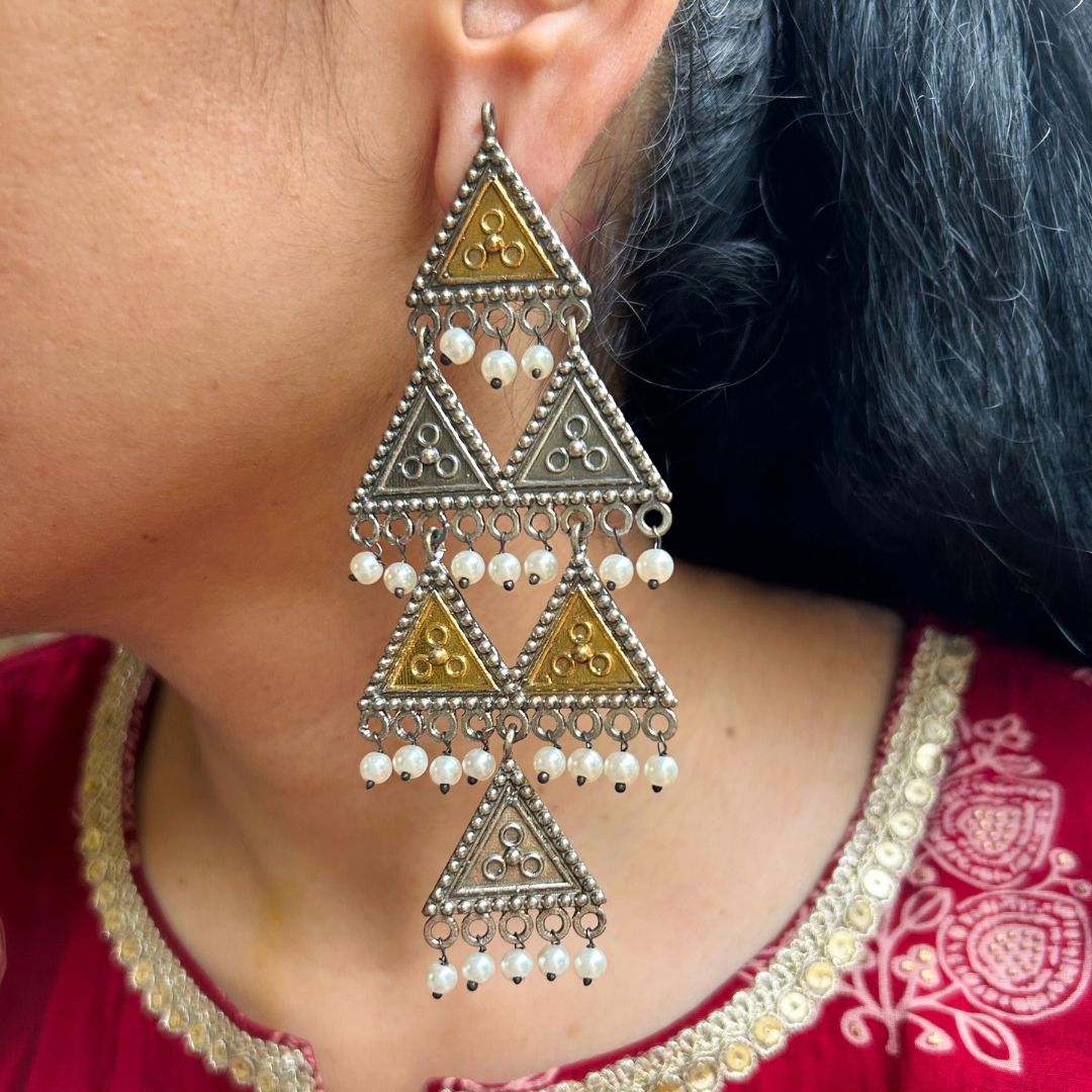 Dual-tone Silver Oxidised Earrings