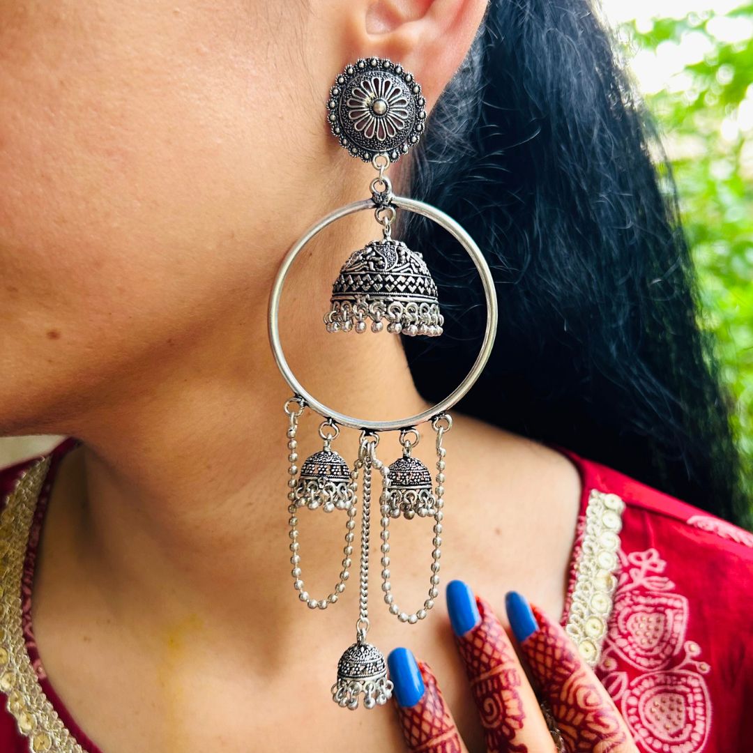 Silver-Plated Oxidised Classic Drop Earrings