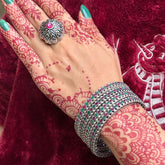 Laida Set Of 4 Oxidized Silver-Plated Pink & Green Stone-Studded Bangles