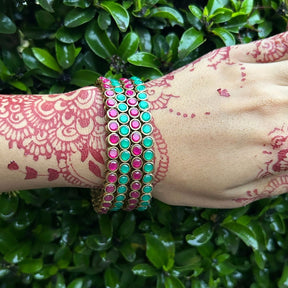 Laida Set Of 4 Gold-Plated Red & Green Stone-Studded Bangles