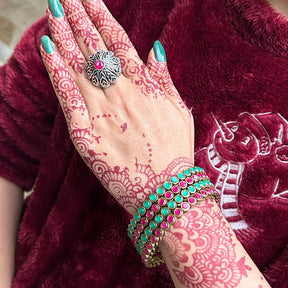 Laida Set Of 4 Gold-Plated Red & Green Stone-Studded Bangles