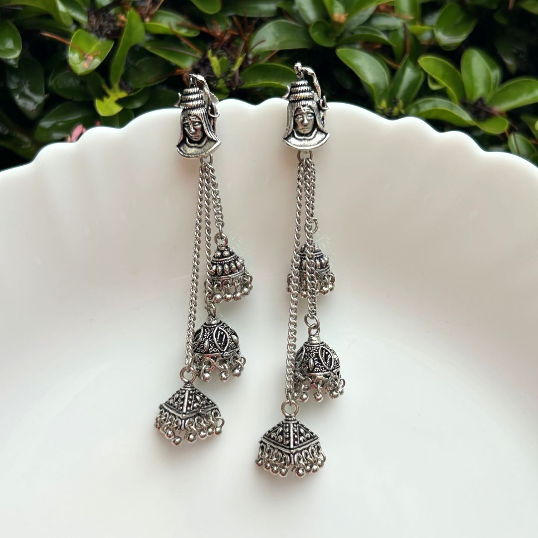 Silver-Plated Oxidised Classic Jhumkas Earrings