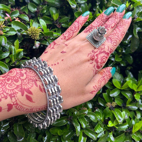 Kalash Silver Oxidised Adjustable Finger Ring