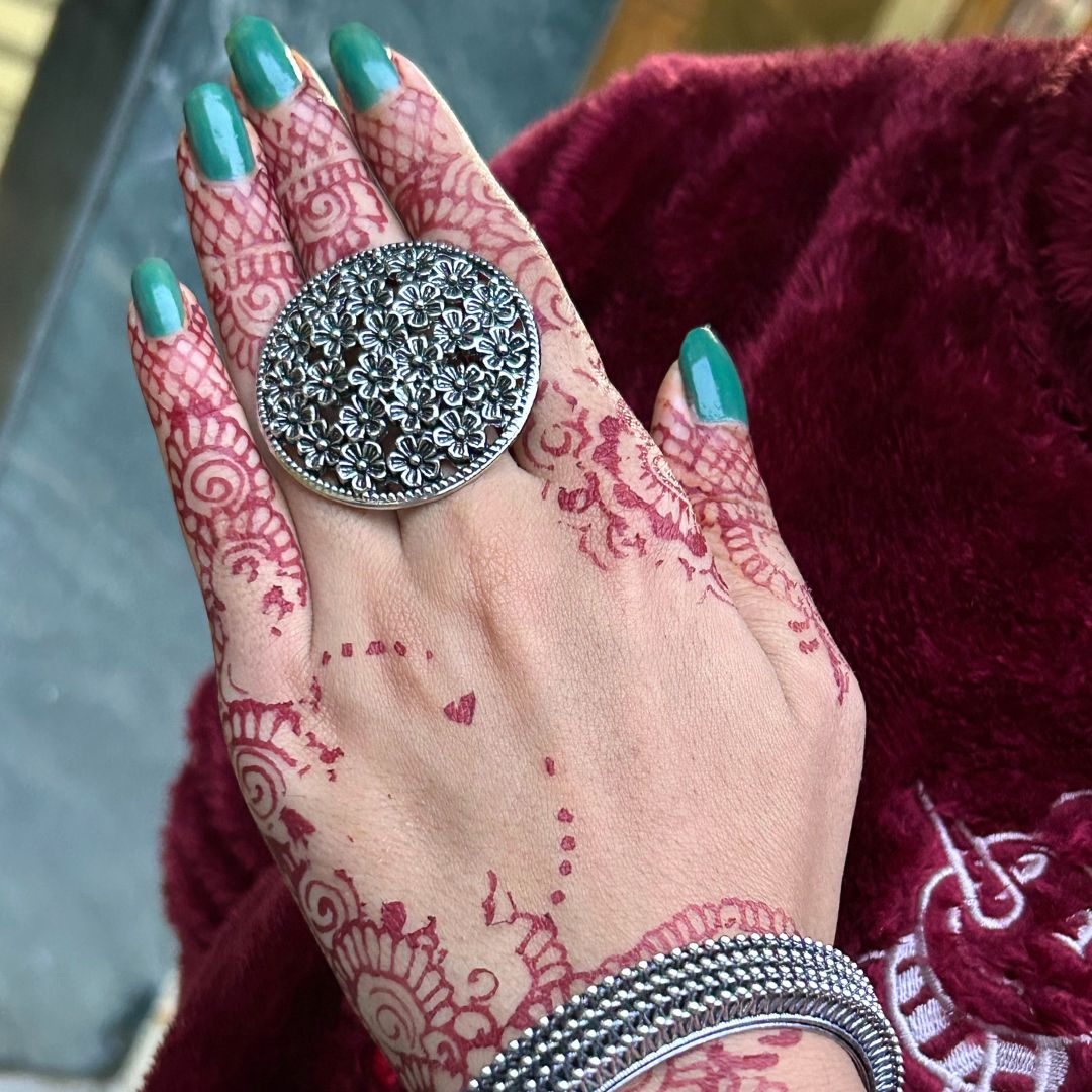 Ring of Flower Silver Oxidized Adjustable Finger Ring - Set of 3