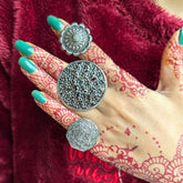 Ring of Flower Silver Oxidized Adjustable Finger Ring - Set of 3
