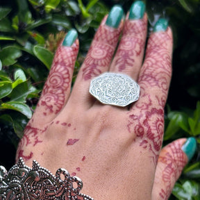 Ring of Flower Silver Oxidized Adjustable Finger Ring - Set of 3