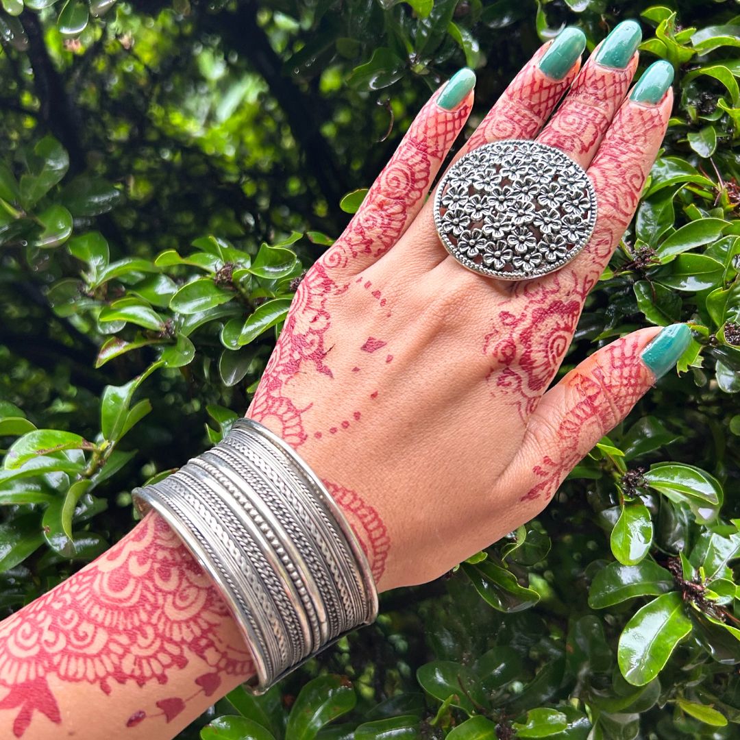 Ring of Flower Silver Oxidized Adjustable Finger Ring - Set of 3