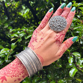 Ring of Flower Silver Oxidized Adjustable Finger Ring - Set of 3