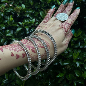 Ring of Flower Silver Oxidized Adjustable Finger Ring - Set of 3