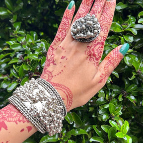 Mayah Ghungroo Silver Oxidised Cuff Bracelet