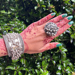 Mayah Ghungroo Silver Oxidised Cuff Bracelet