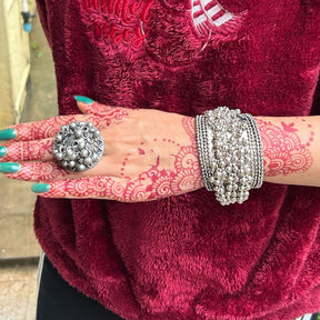 Mayah Ghungroo Silver Oxidised Cuff Bracelet