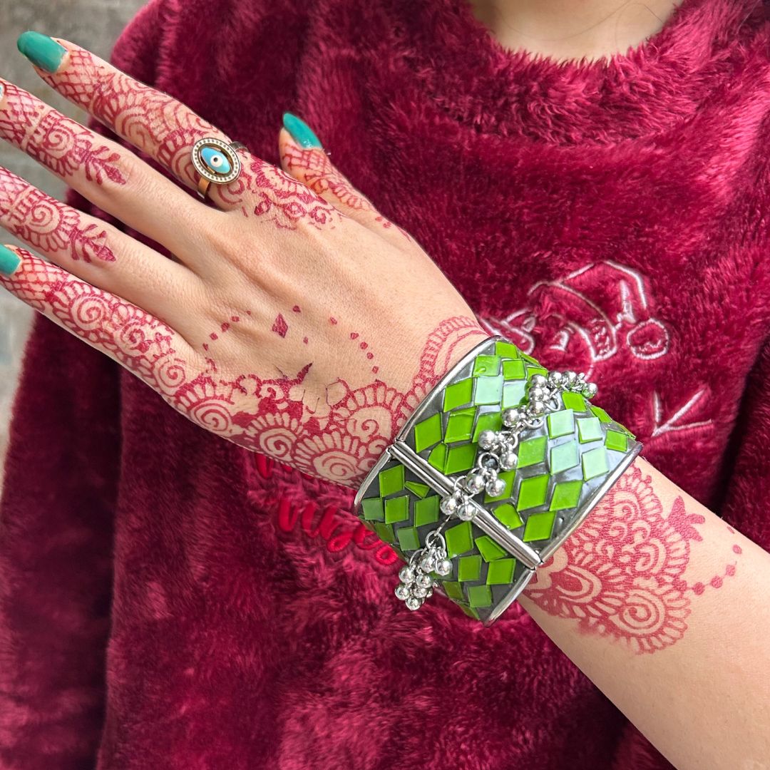 LAIDA Women Meenakari Silver-Plated Cuff Bracelet