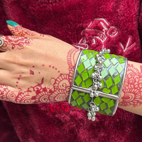 Green Meenakari Silver-Plated Cuff Bracelet