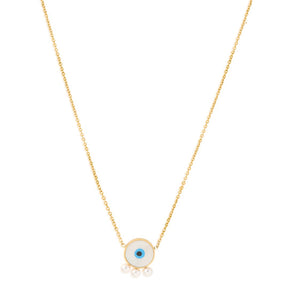 LAIDA Gold Plated White Evil Eye Pendant With Pearls