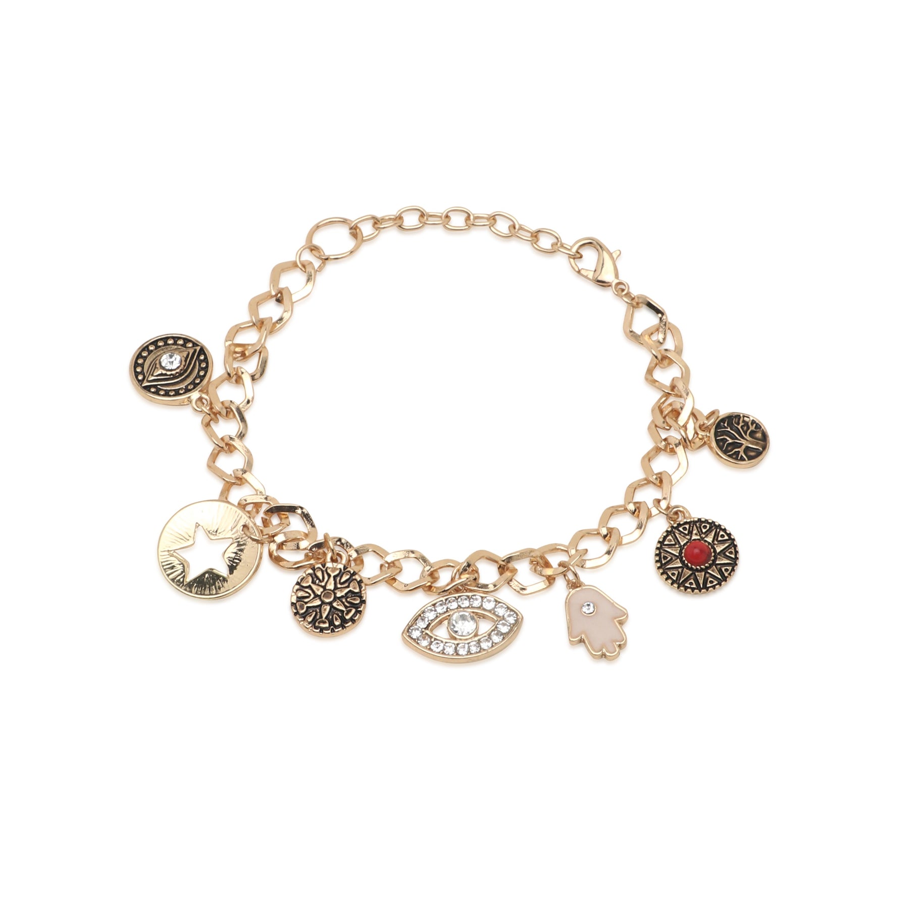 LAIDA Gold Plated Evil Eye Hamsa Adjustable Bracelet