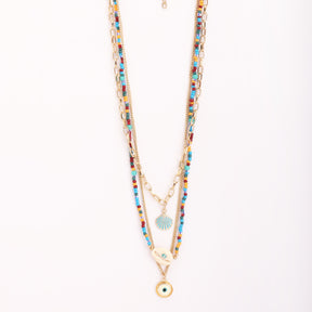 LAIDA Multi Layered Blue Evil Eye Shell Long Chain