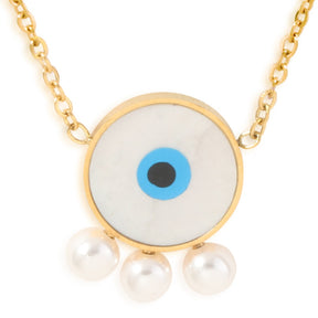 LAIDA Gold Plated White Evil Eye Pendant With Pearls