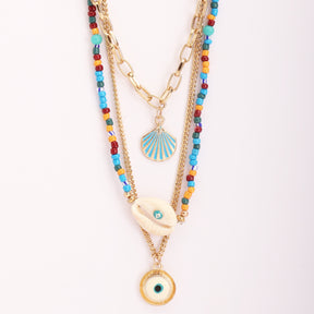 LAIDA Multi Layered Blue Evil Eye Shell Long Chain