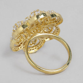 Laida Gold-Plated Handcrafted American Diamond Studded Floral Ring