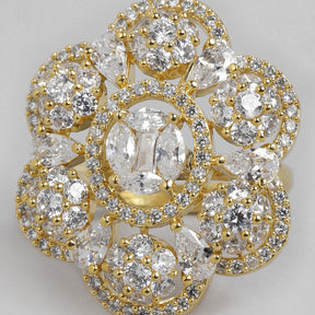 Laida Gold-Plated Handcrafted American Diamond Studded Floral Ring