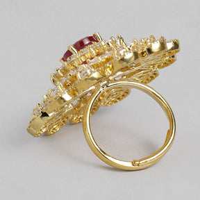 Ruby Handcrafted American Diamond Studded Floral Ring