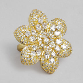 Laida Gold-Plated Handcrafted American Diamond Studded Floral Ring