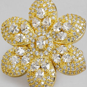 Laida Gold-Plated Handcrafted American Diamond Studded Floral Ring